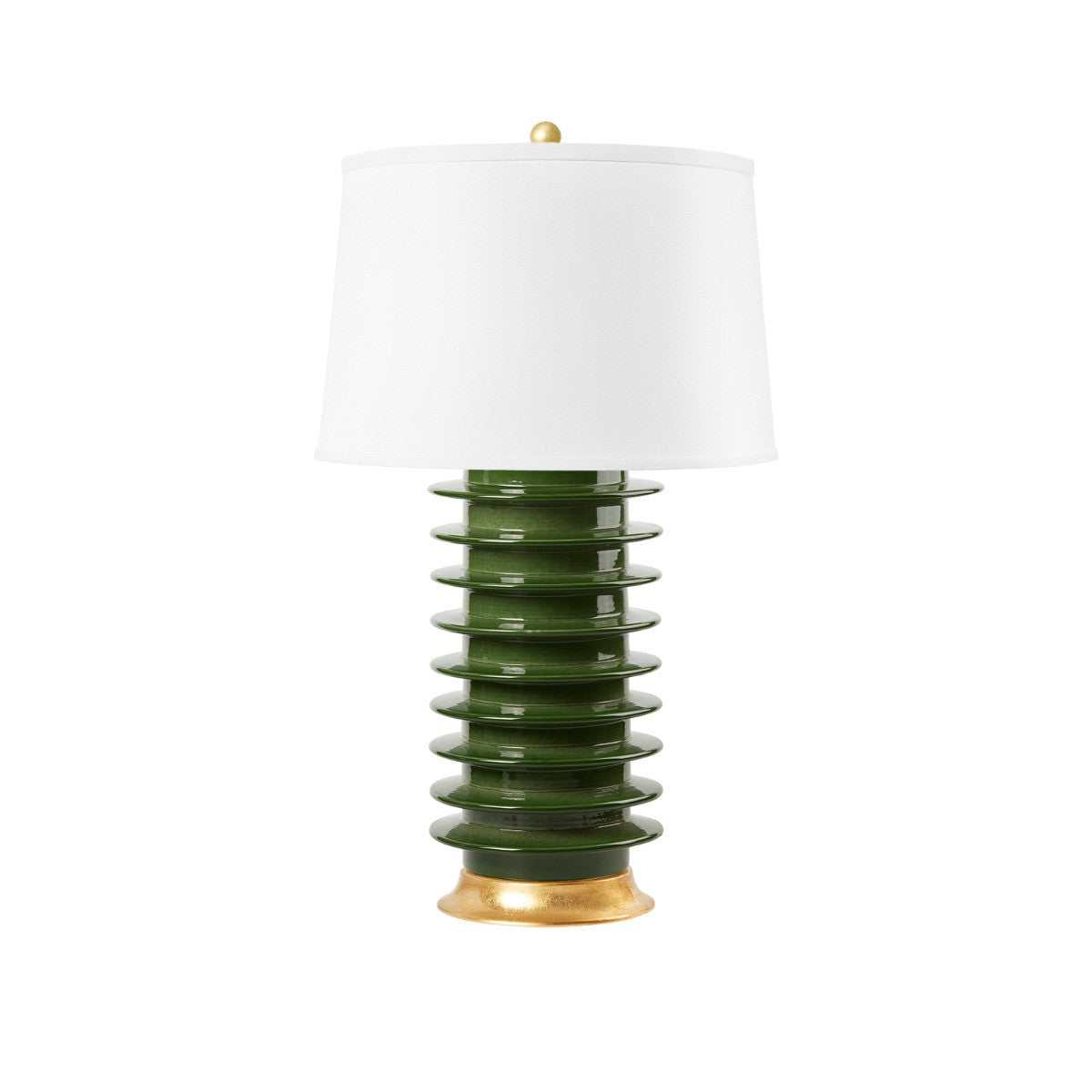 Elektra Lamp with Shade 17-inch White Linen, with Gold, Dark Green