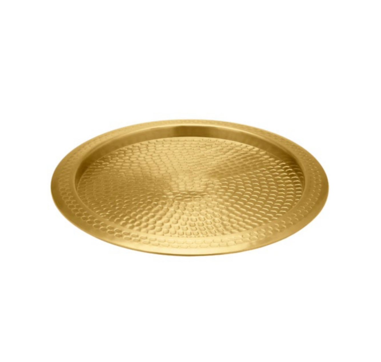 Hammered Brass Round Tray with Wood Handles