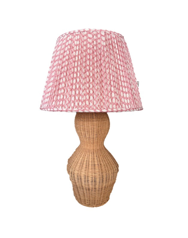 Rattan Table Lamp with Fermoie Pink Wicker Lampshade