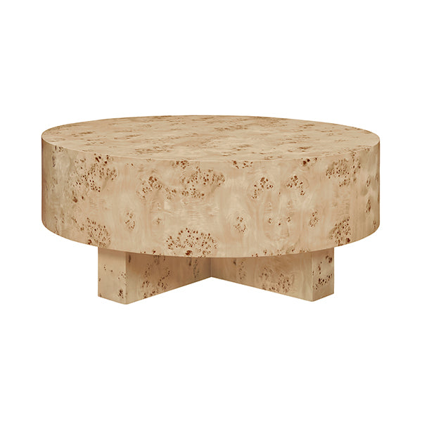 Oslo Thick Top Coffee Table with Cross Base in Burl Wood