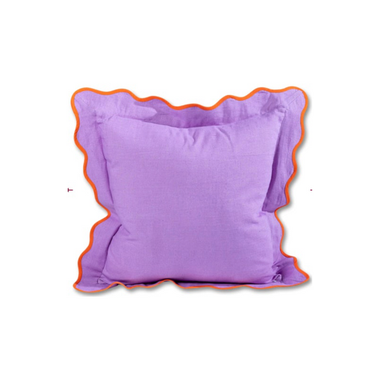 Purple & Orange Linen Scallop Pillow Pair